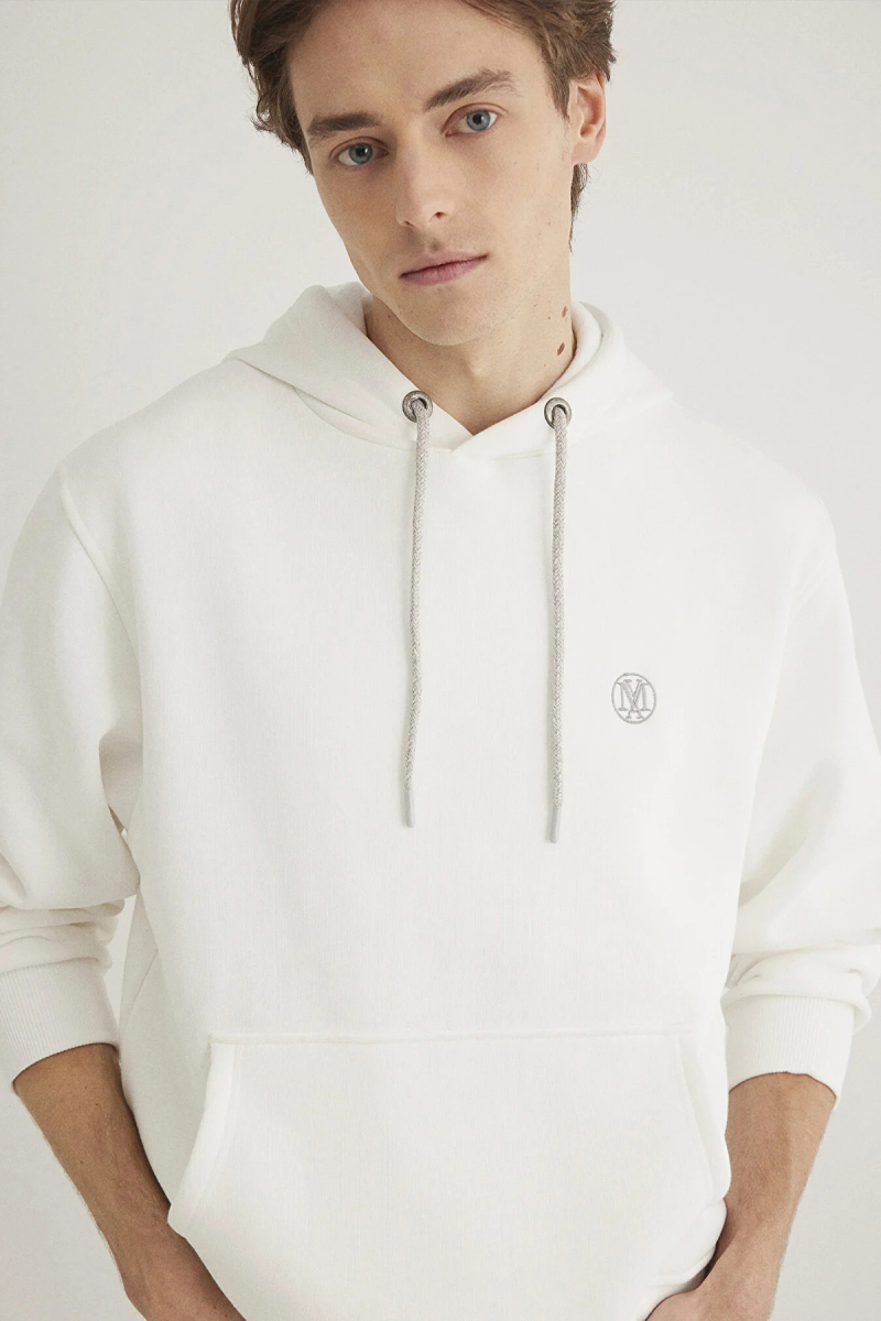 Mavi Erkek Logo Nakışlı Kapüşonlu Sweatshirt M065809 Kırık Beyaz Kırık Beyaz