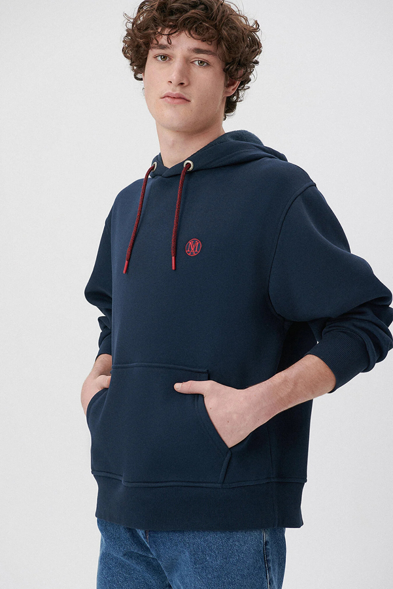 Mavi Erkek Logo Nakışlı Kapüşonlu Sweatshirt M065809 Lacivert Lacivert