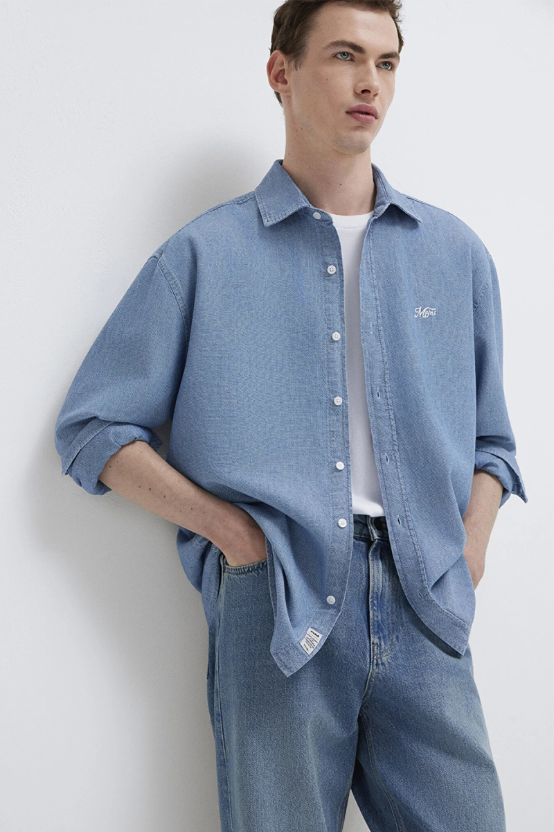 Mavi Erkek Nakışlı Uzun Kollu %100 Pamuk Gömlek M0211885 Indigo Indigo