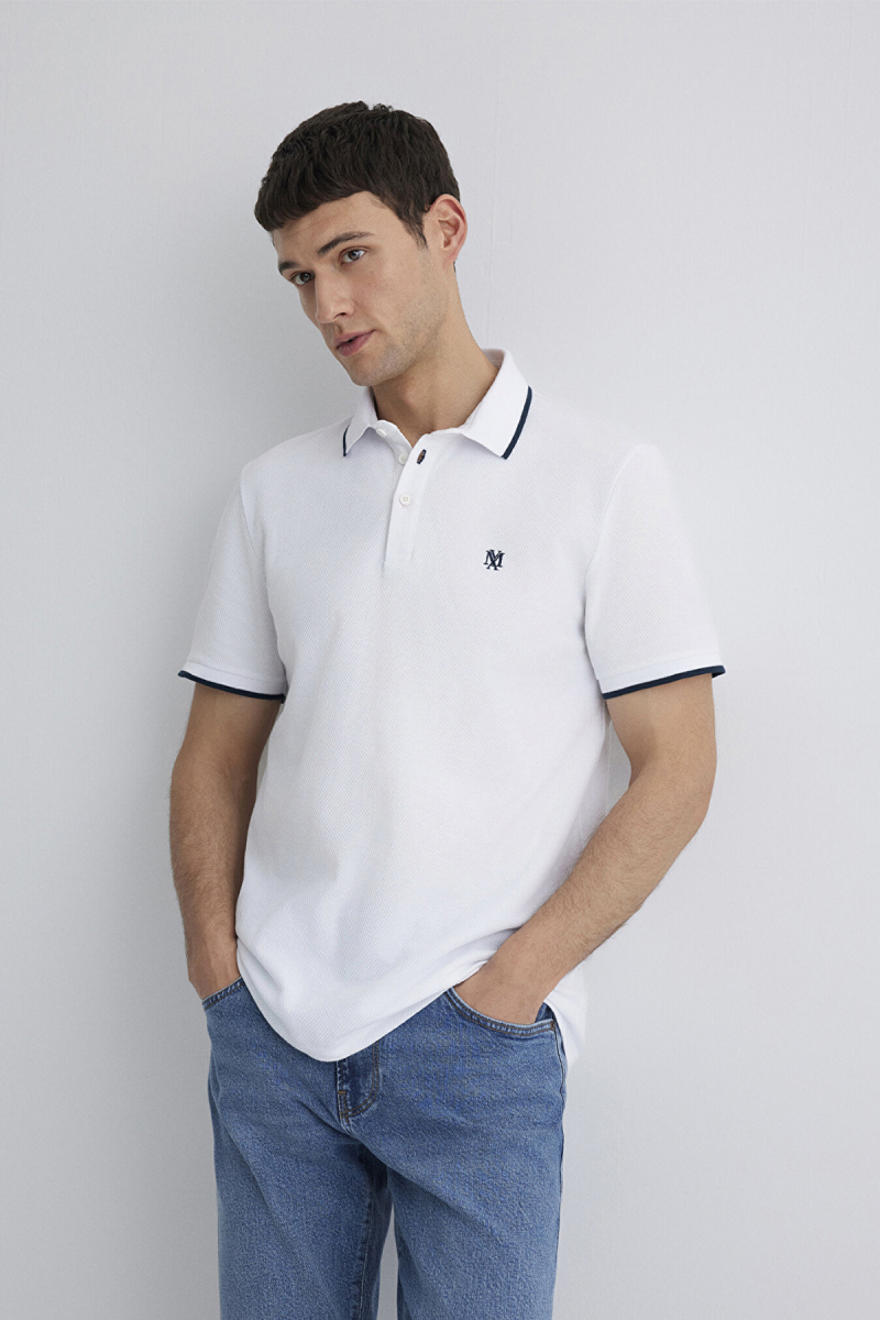 Mavi Erkek Şerit Detaylı Polo T-Shirt M066039 Beyaz Beyaz