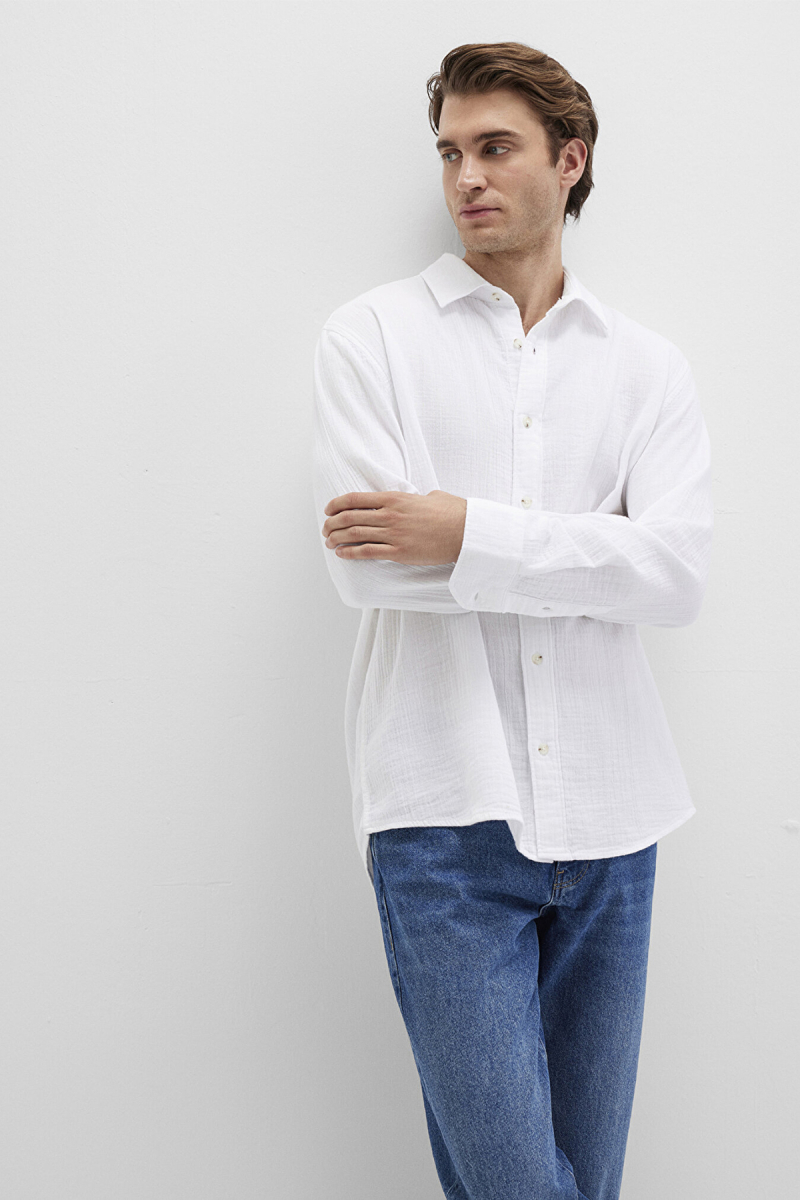 Mavi Erkek Uzun Kollu %100 Pamuk Gömlek M0211518 Beyaz Beyaz