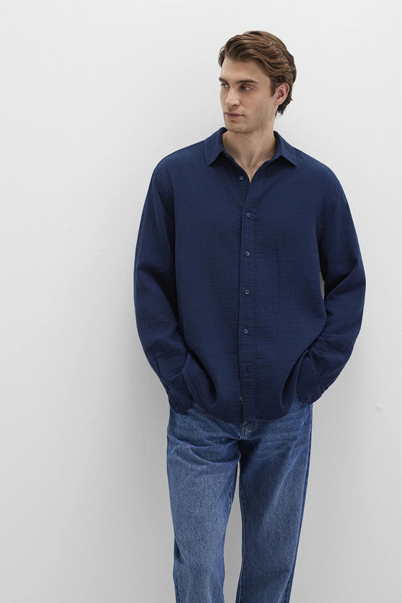 Mavi Erkek Uzun Kollu %100 Pamuk Gömlek M0211518 Lacivert Lacivert