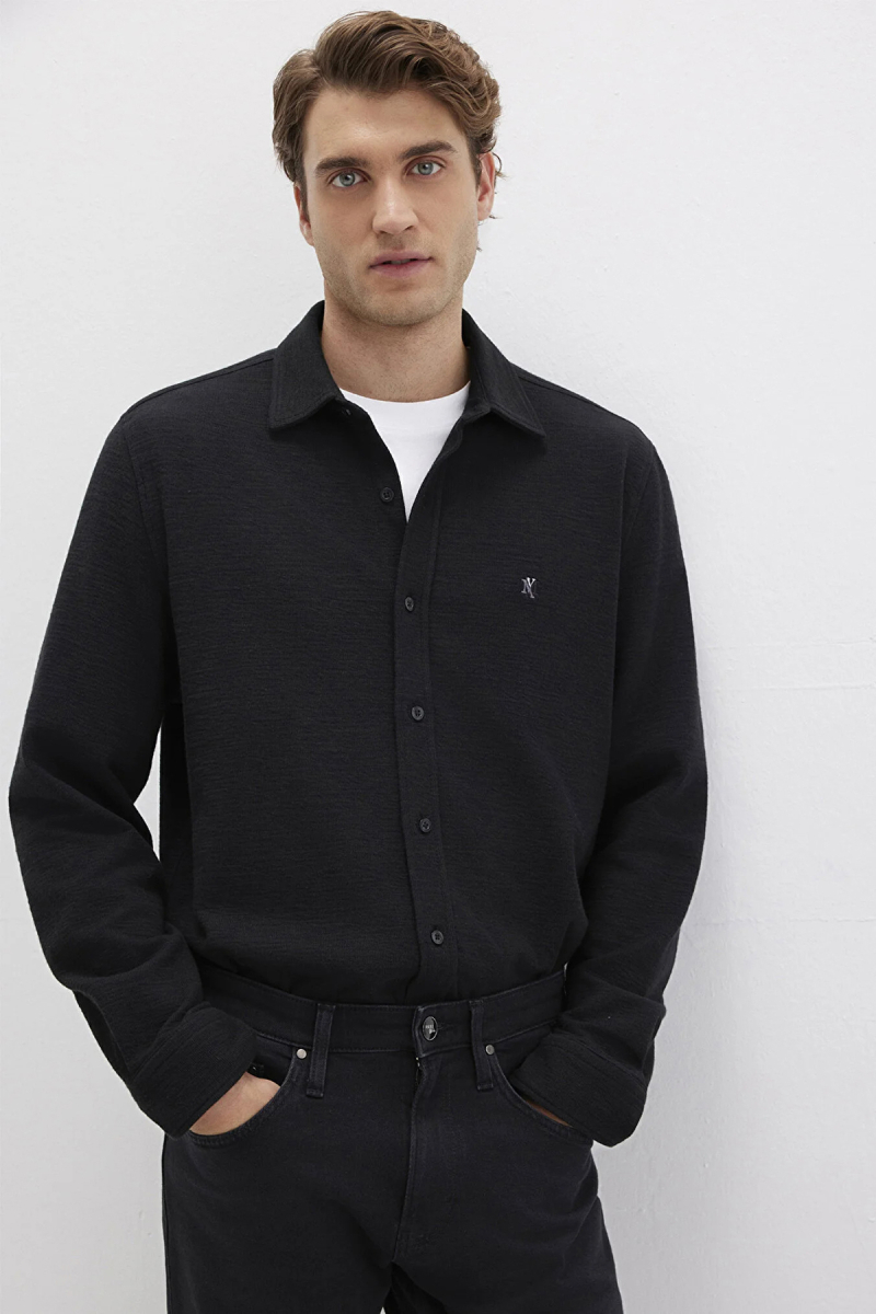 Mavi Erkek Uzun Kollu Pamuklu Gömlek M0211789 Siyah Siyah