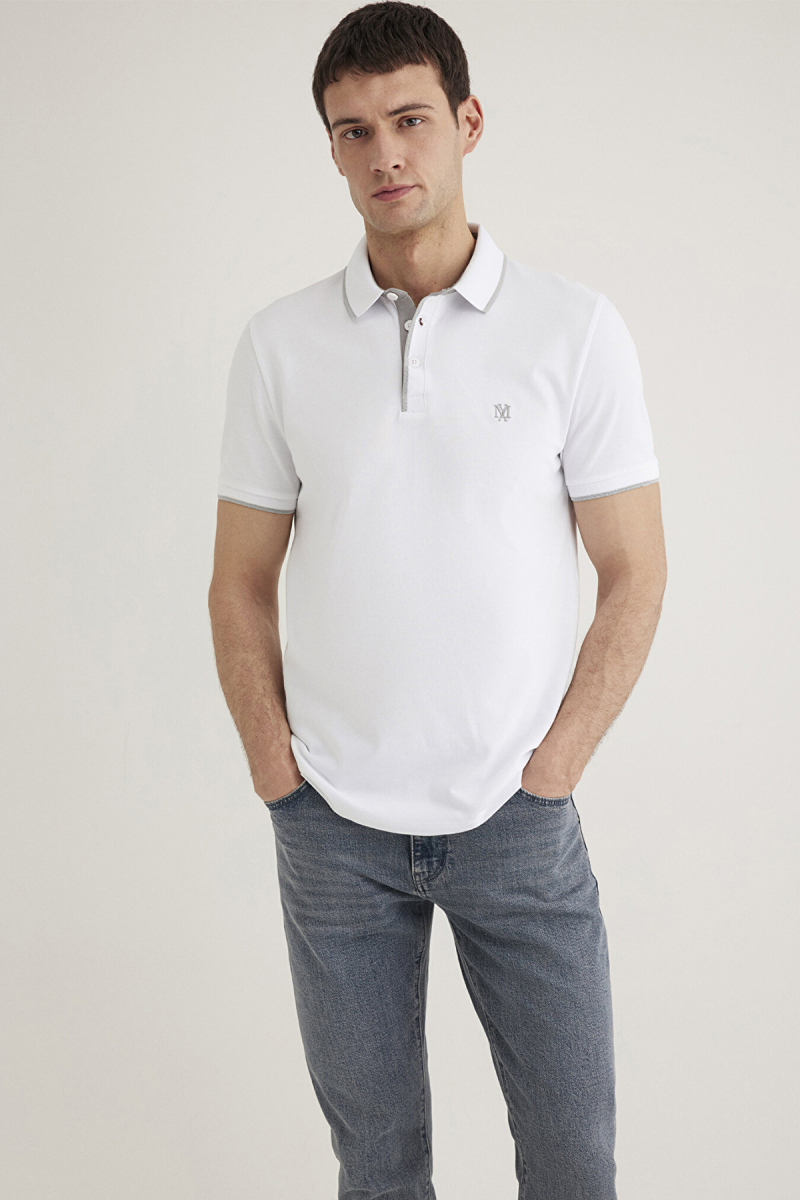 Mavi Erkek Yaka Detaylı Polo T-Shirt M062373 Beyaz Beyaz