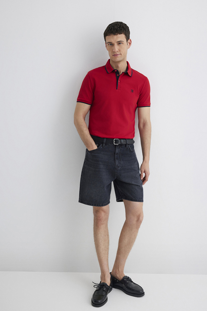 Mavi Erkek Yaka Detaylı Polo T-Shirt M062373 Kırmızı Kırmızı