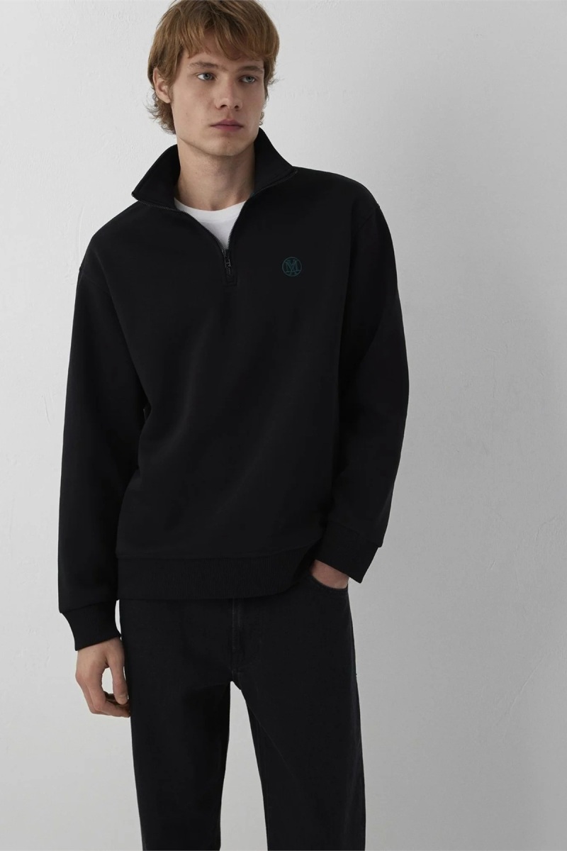 Mavi Erkek Yarı Fermuarlı Sweatshirt Siyah Siyah