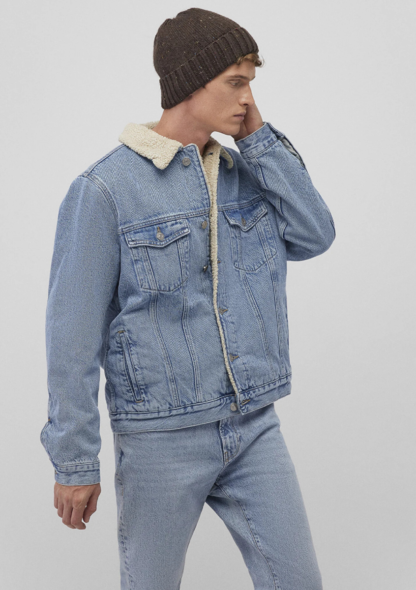 Mavi Erkek Zander Classic Denim Suni Kürklü Jean Ceket M0111214 Mavi Mavi