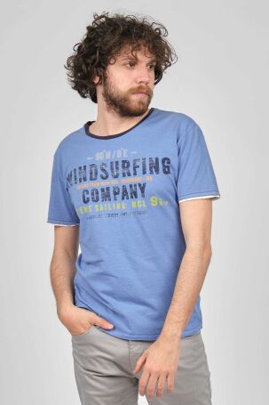 Mcl Erkek Baskılı Slim Fit Bisiklet Yaka T-Shirt 2070154 Mavi Mavi