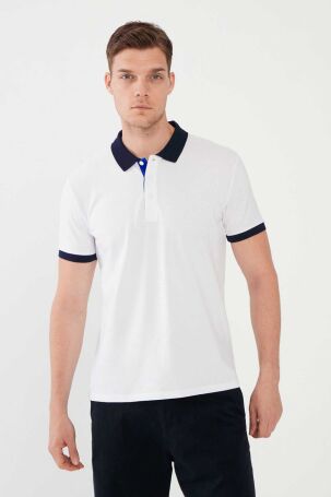 Mcl Erkek Polo Yaka Pamuklu Slim Fit T-Shirt 26893 Beyaz Beyaz