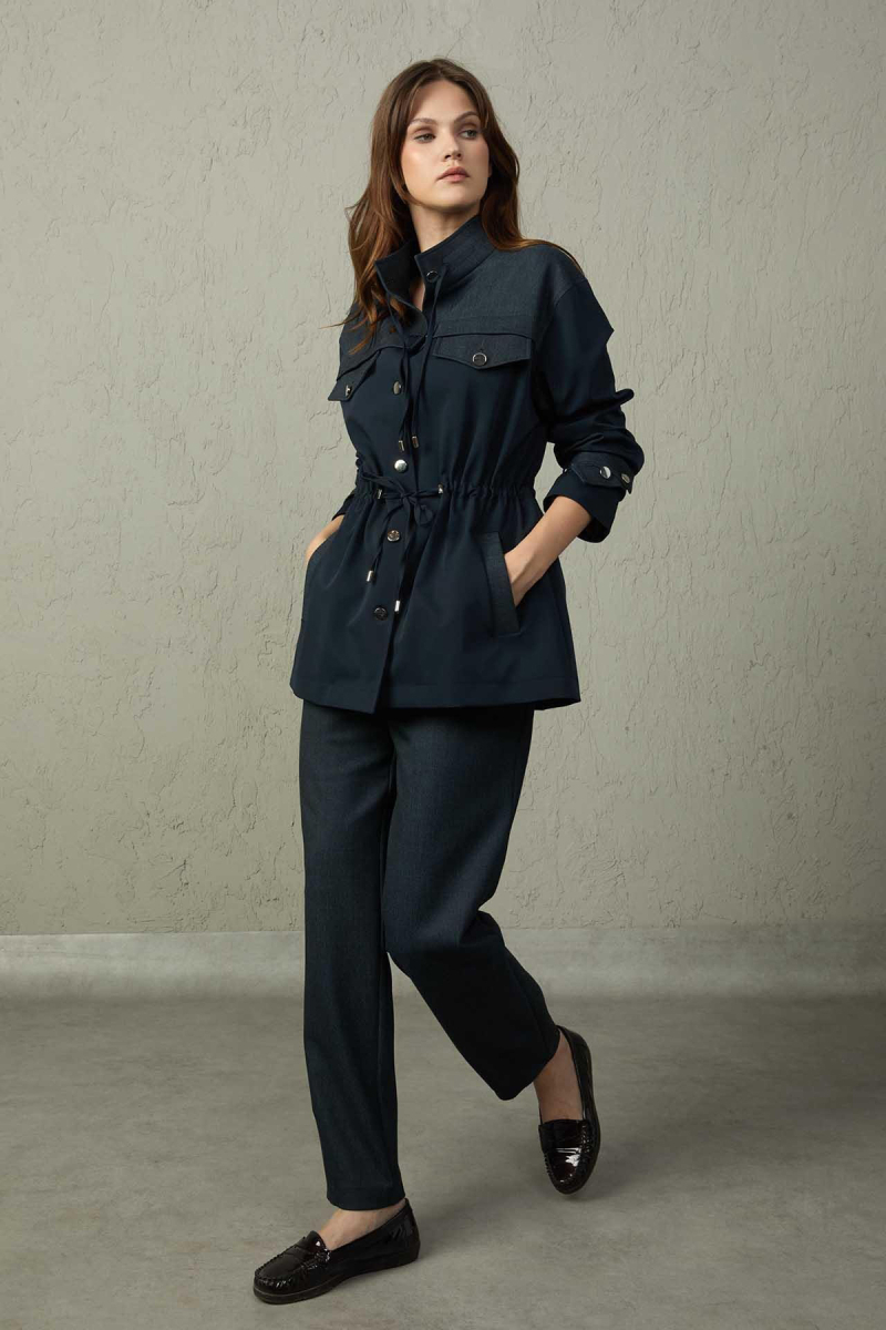 Mezzura Kadın Hakim Yaka Belden Bağlamalı Trençkot 1500 Lacivert Lacivert