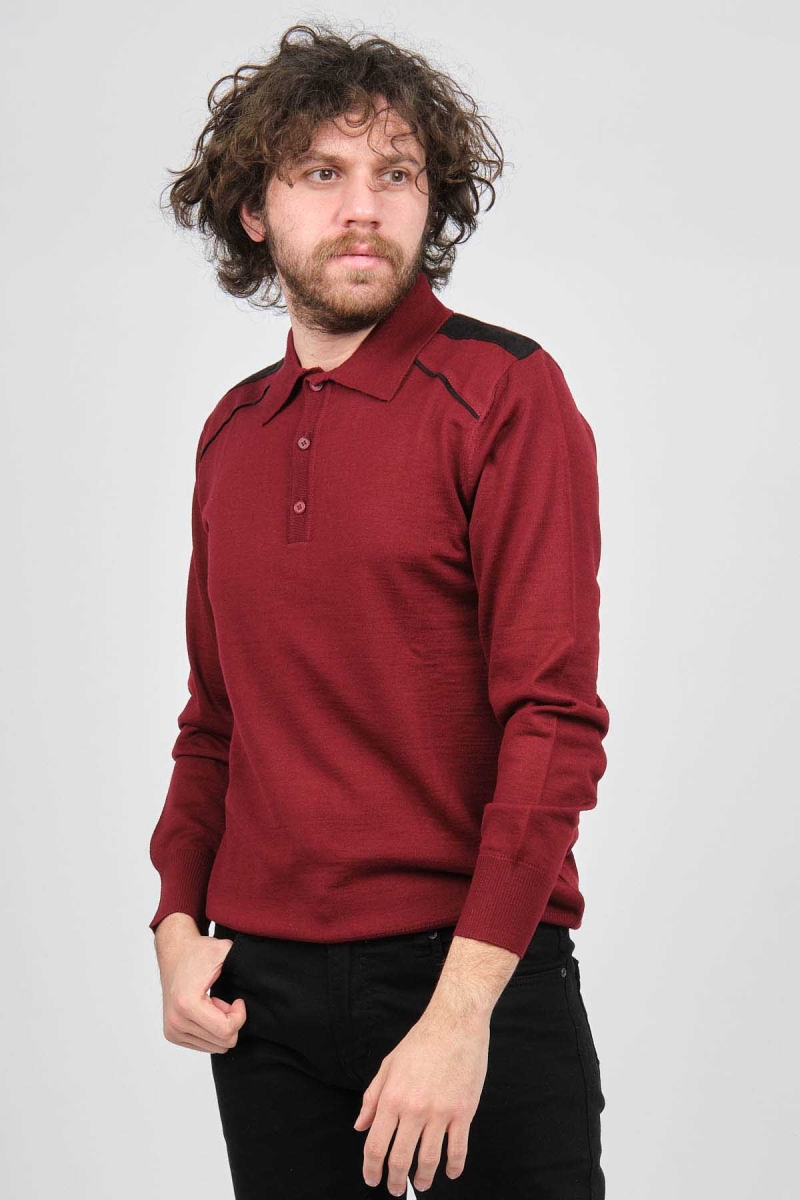 Mısırlı Erkek Omuz Detaylı Polo Yaka Yün Kazak 3869160 Bordo Bordo