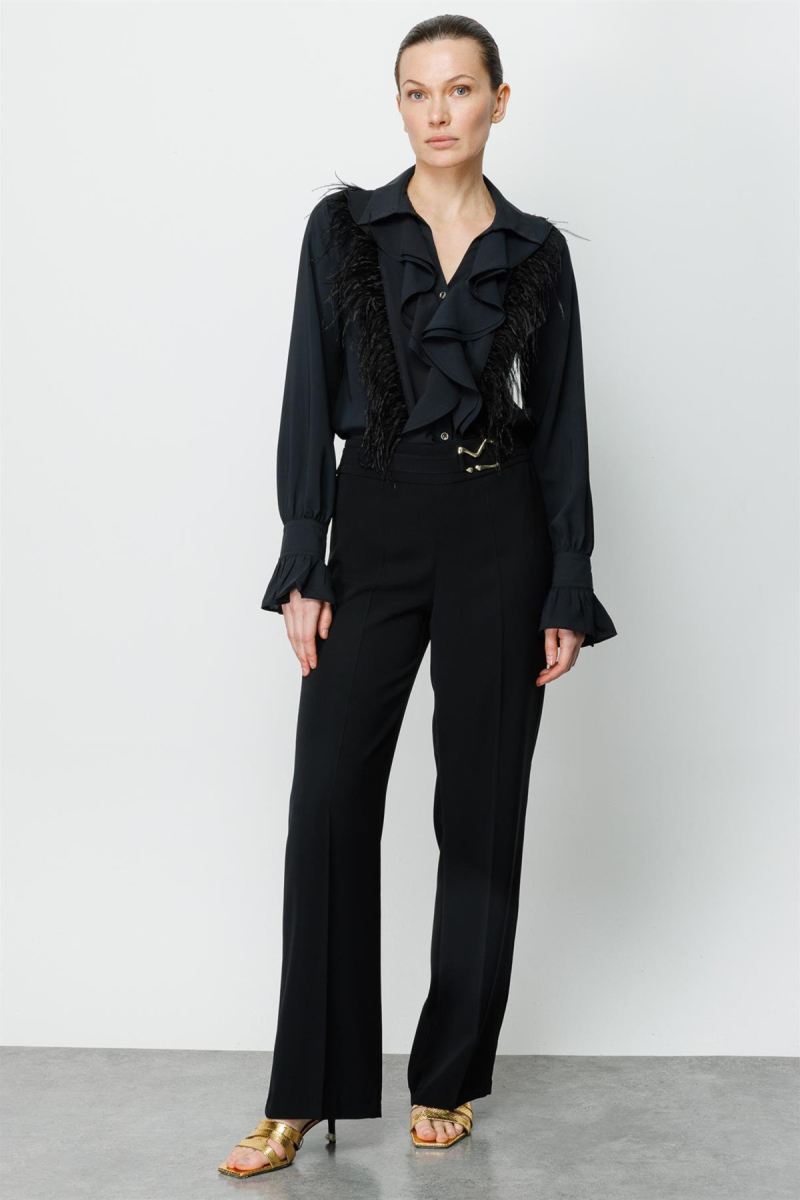 Moda İlgi Kadın Beli Metal Toka Detaylı Pantolon 4043 Siyah Siyah