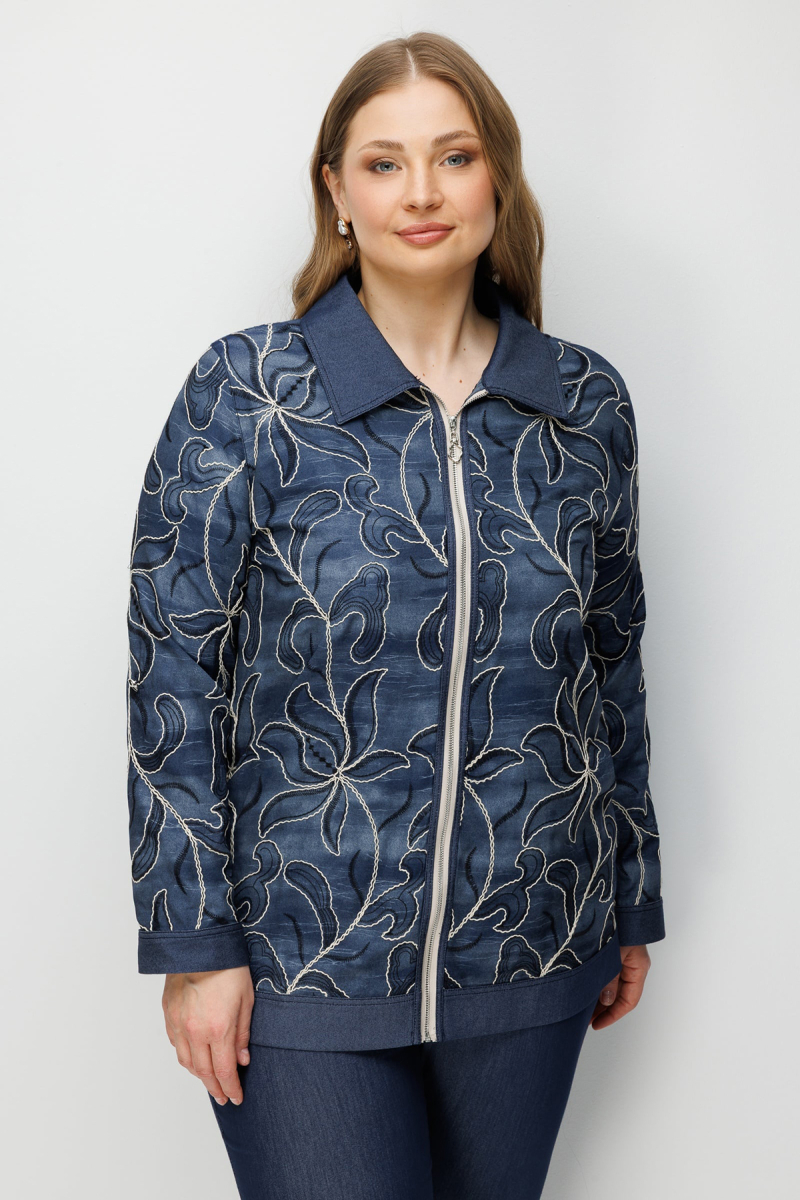 Moda İlgi Kadın Büyük Beden Çiçek Desen Nakışlı Fermuarlı Tunik 0375 Lacivert Lacivert