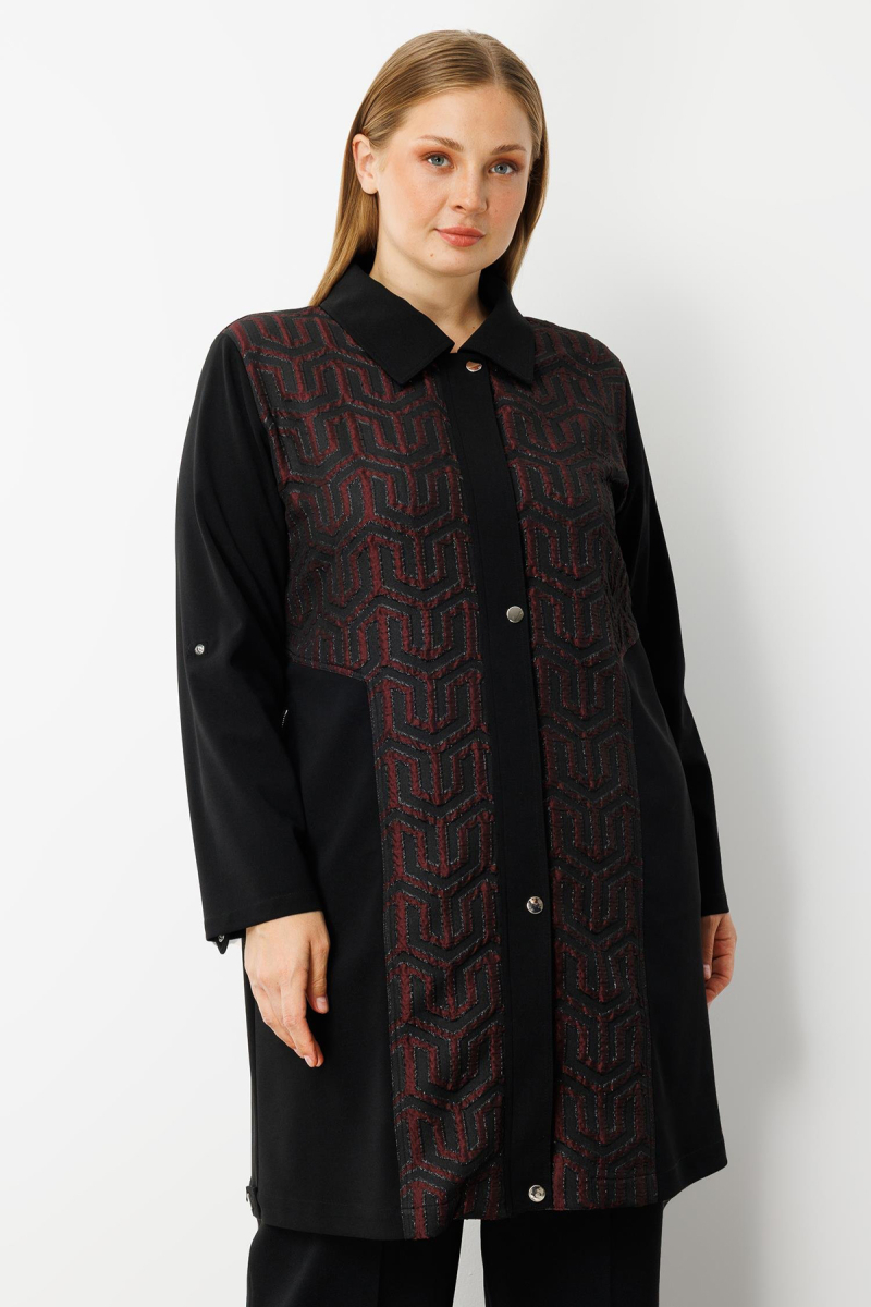Moda İlgi Kadın Büyük Beden Ön Kapama Çıtçıtlı Fermuarlı Gofre Kumaş Tunik 0017 Bordo Bordo