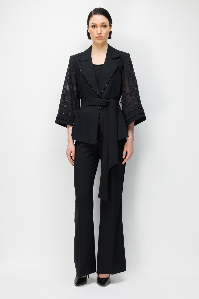 Moda İlgi Kadın Evaze Kol Şerit Taş Aksesuarlı Kısa Ceket 5006 Siyah Siyah