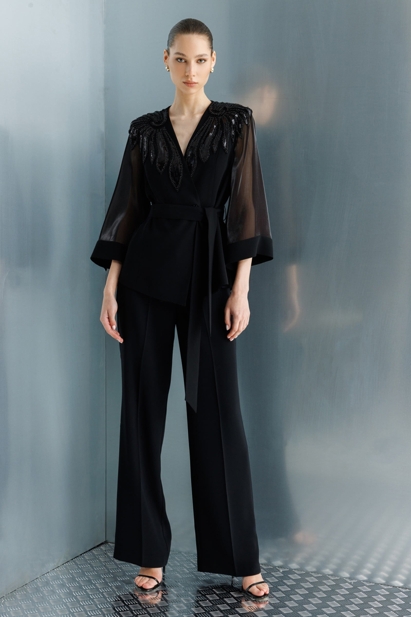 Moda İlgi Kadın İspanyol Paça Dokuma Pantolon 5019 Siyah Siyah