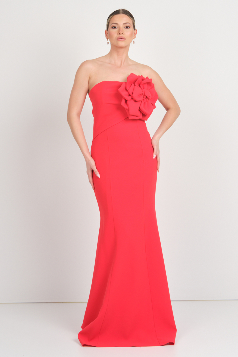 Mor Sposa Kadın Straplez Krep Kumaş Balık Form Abiye Elbise 0013 Kırmızı Kırmızı