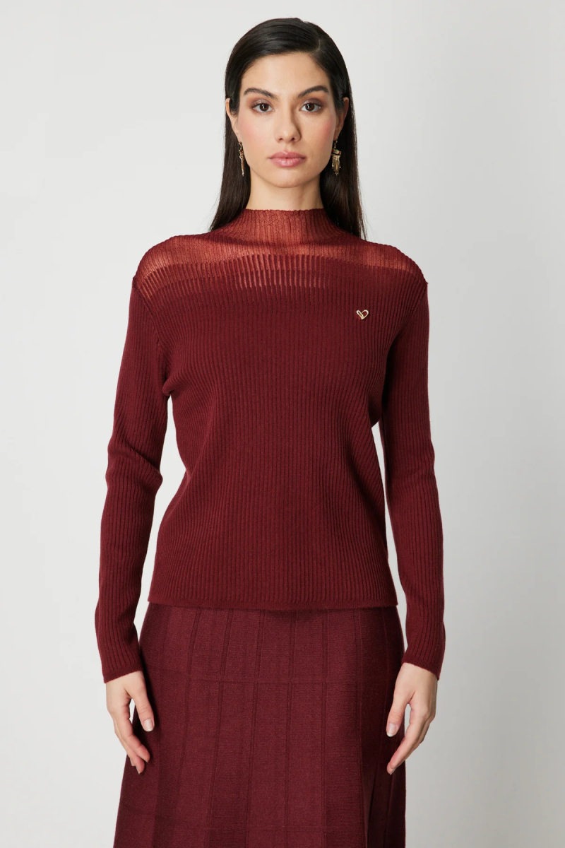 On Kadın Aksesuar Detaylı Triko Kazak 60346 Bordo Bordo