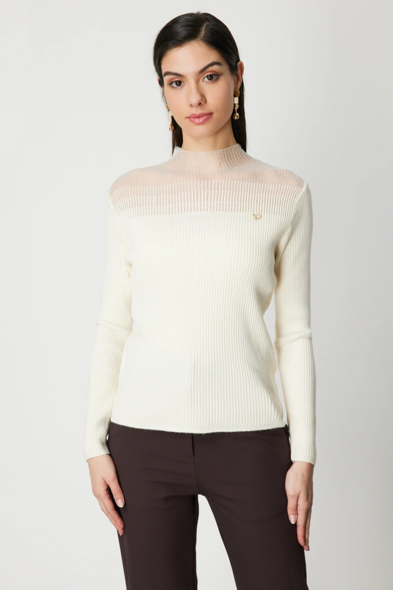 On Kadın Aksesuar Detaylı Triko Kazak 60346 Ekru Ekru