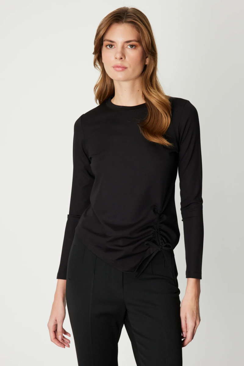 On Kadın Asimetrik Kesim Büzgü Detaylı Bluz 61376 Siyah Siyah