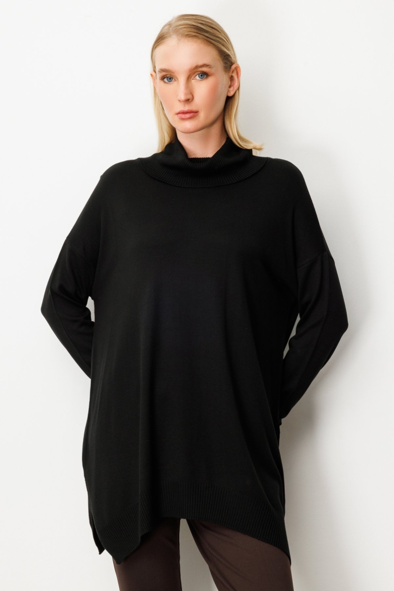 On Kadın Balıkçı Yaka Tunik 65317 Siyah Siyah