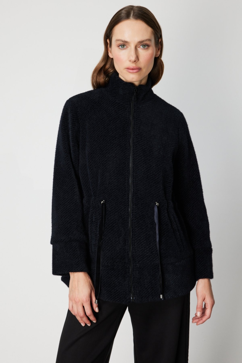 On Kadın Beli Bağcıklı Dik Yaka Mont 66721 Siyah Siyah