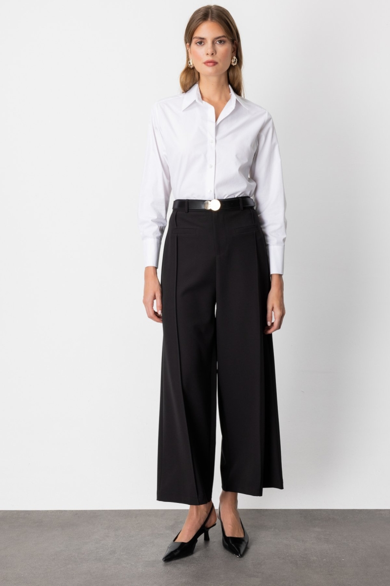 On Kadın Beli Kemerli Bol Paça Pantolon 64133 Siyah Siyah