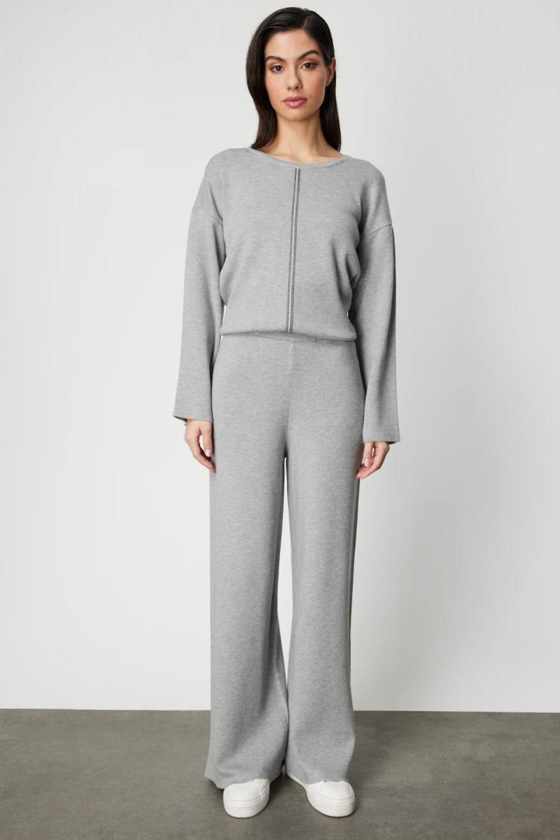 On Kadın Beli Lastikli Bol Paça Triko Pantolon 63321 Gri Gri