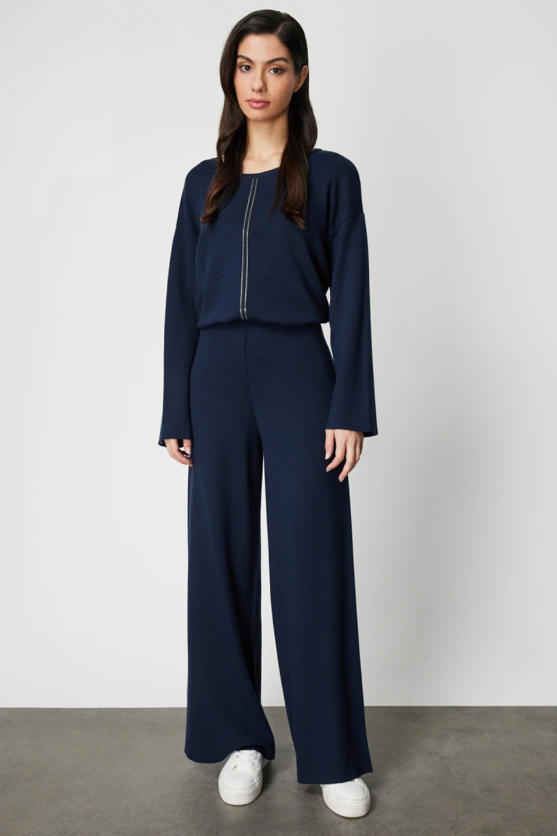 On Kadın Beli Lastikli Bol Paça Triko Pantolon 63321 Lacivert Lacivert