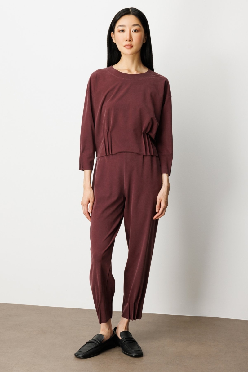 On Kadın Beli Lastikli Paçası Dikişli Pantolon 64409 Bordo Bordo