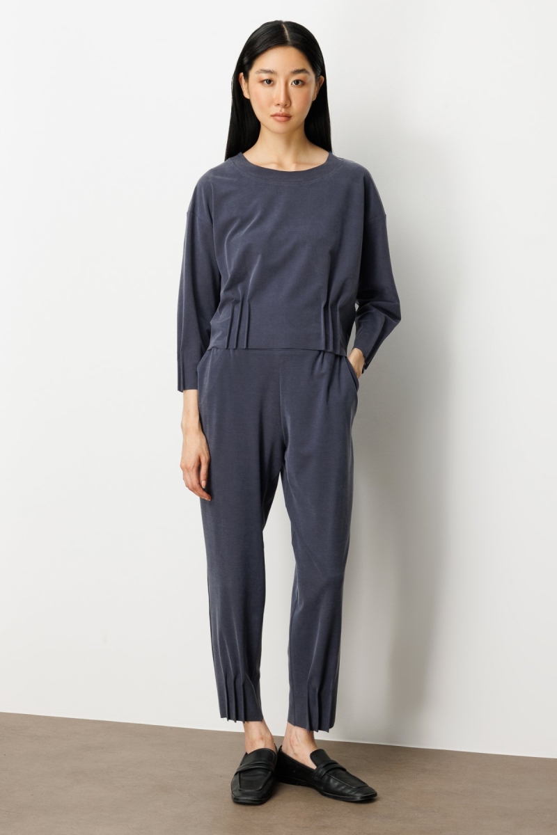 On Kadın Beli Lastikli Paçası Dikişli Pantolon 64409 Lacivert Lacivert