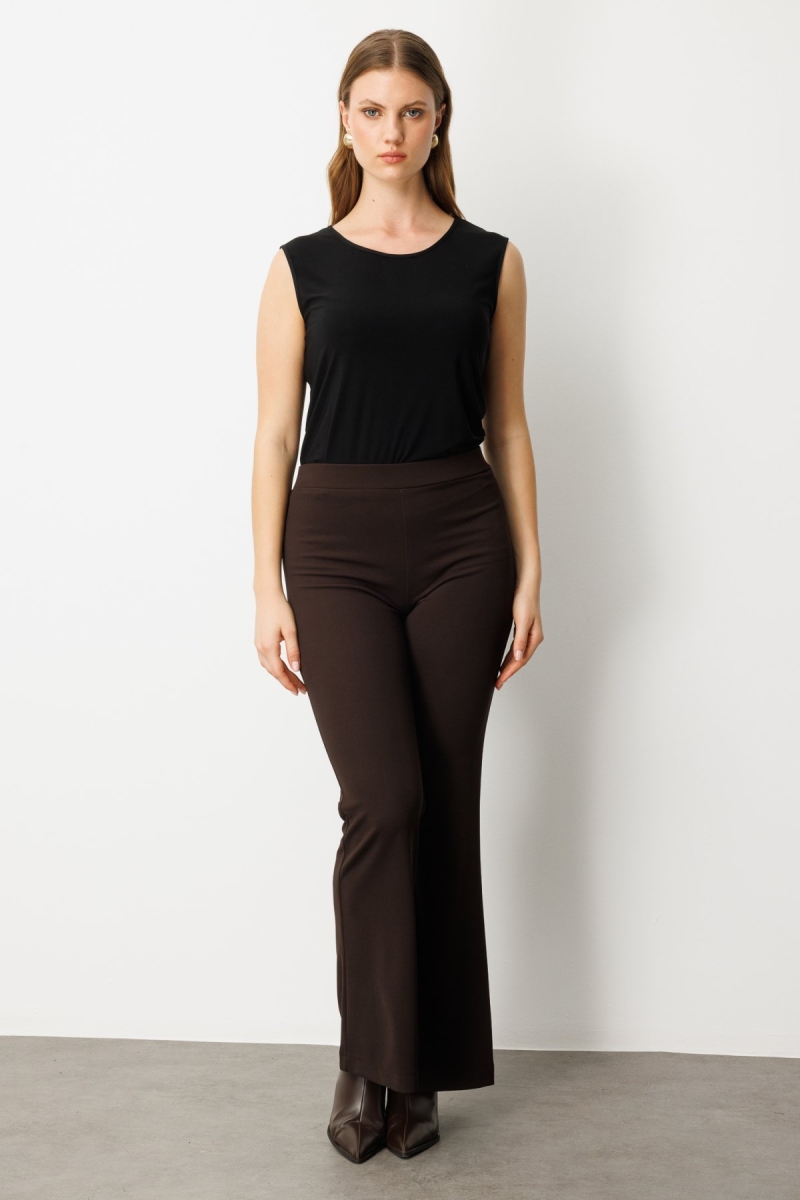 On Kadın Büyük Beden İspanyol Paça Tayt Pantolon 64157 Kahverengi Kahverengi