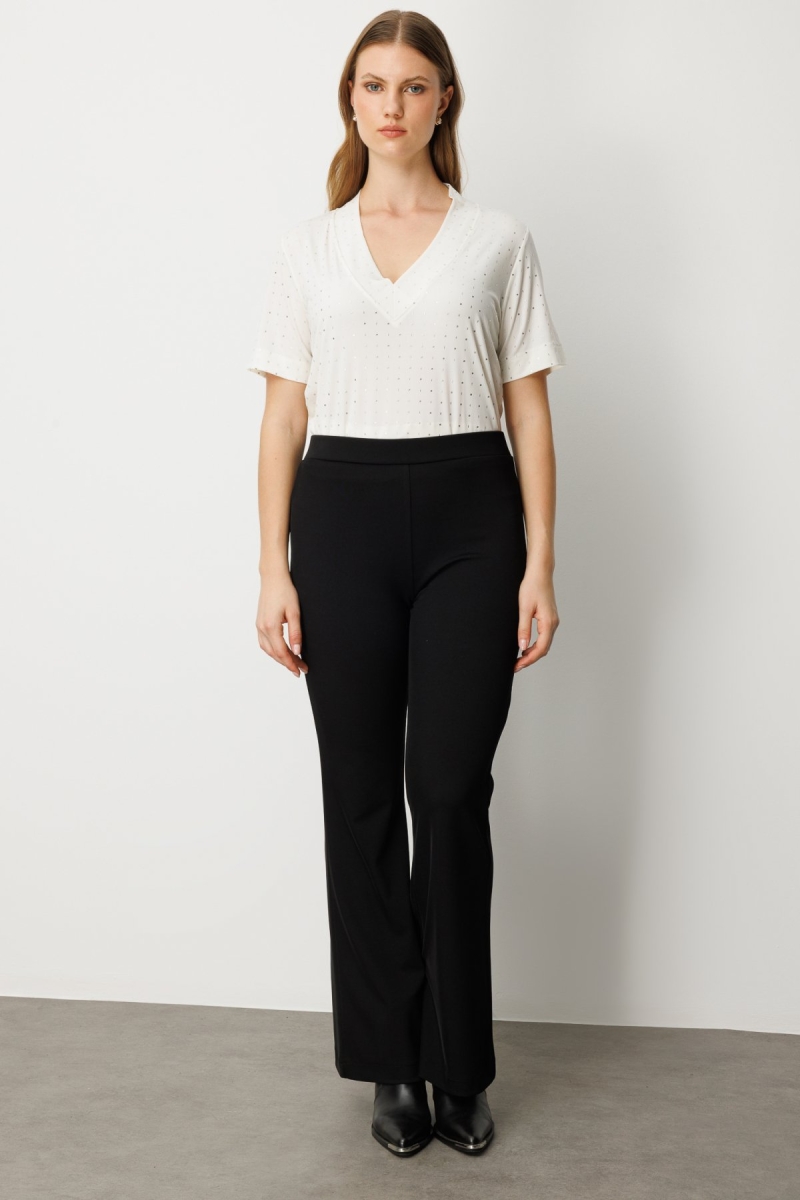 On Kadın Büyük Beden İspanyol Paça Tayt Pantolon 64157 Siyah Siyah