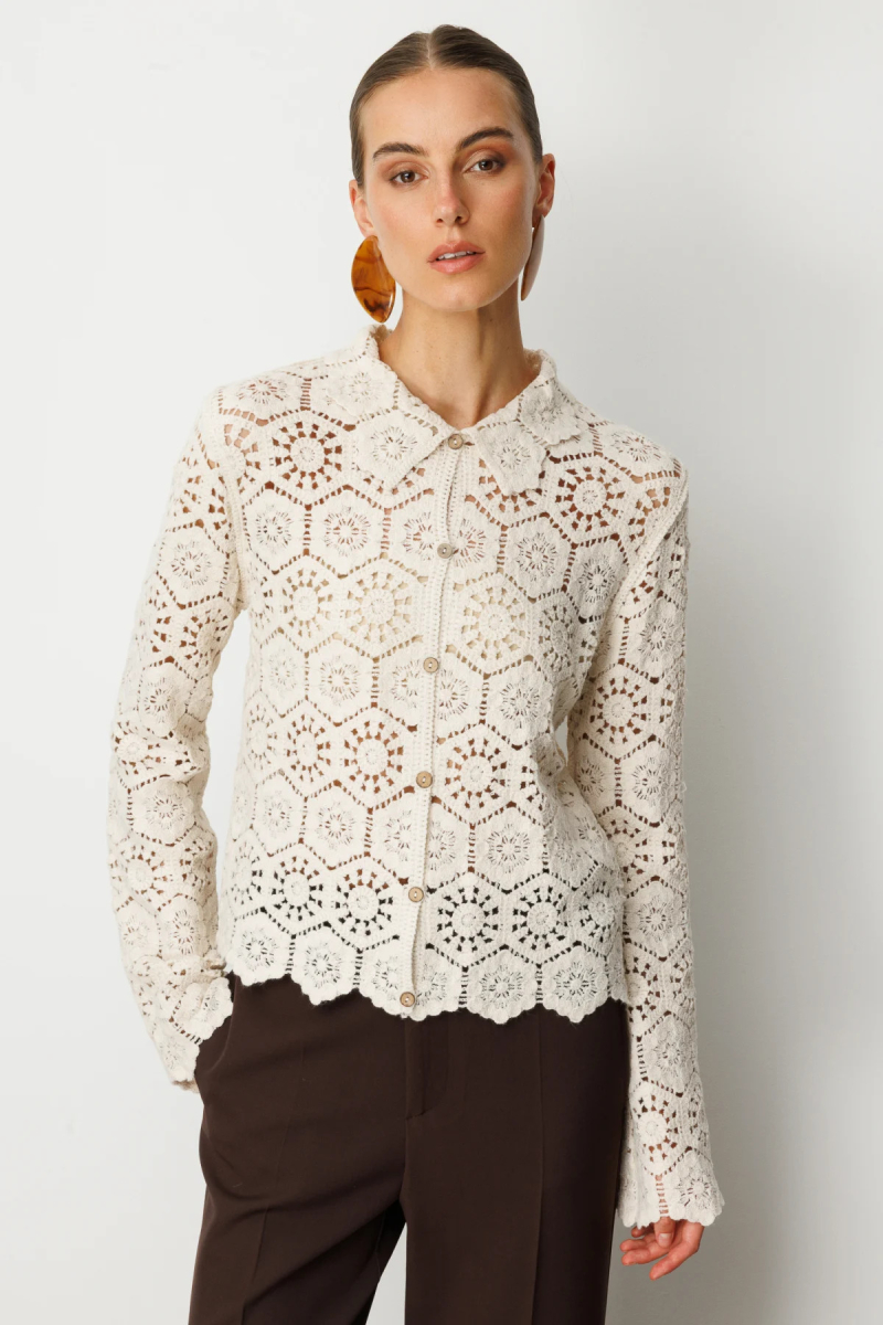 On Kadın Dantelli Uzun Kollu Pamuk Hırka 66946 Krem Krem