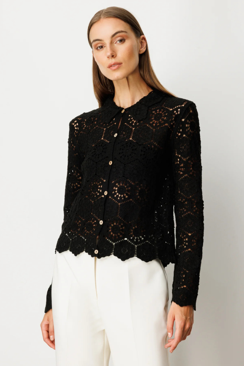 On Kadın Dantelli Uzun Kollu Pamuk Hırka 66946 Siyah Siyah