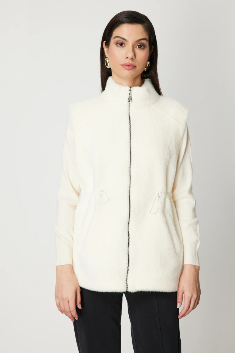 On Kadın Dik Yaka Beli Lastikli Peluş Yelek 66932 Ekru Ekru