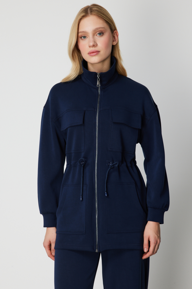 On Kadın Dik Yaka Çok Cepli Ceket 66521 Lacivert Lacivert