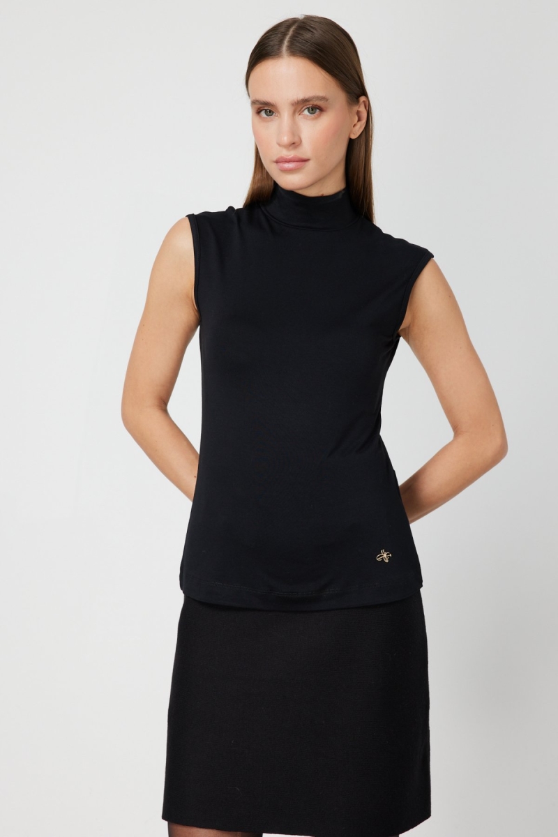 On Kadın Dik Yaka Kolsuz Basic Bluz 61432 Siyah Siyah