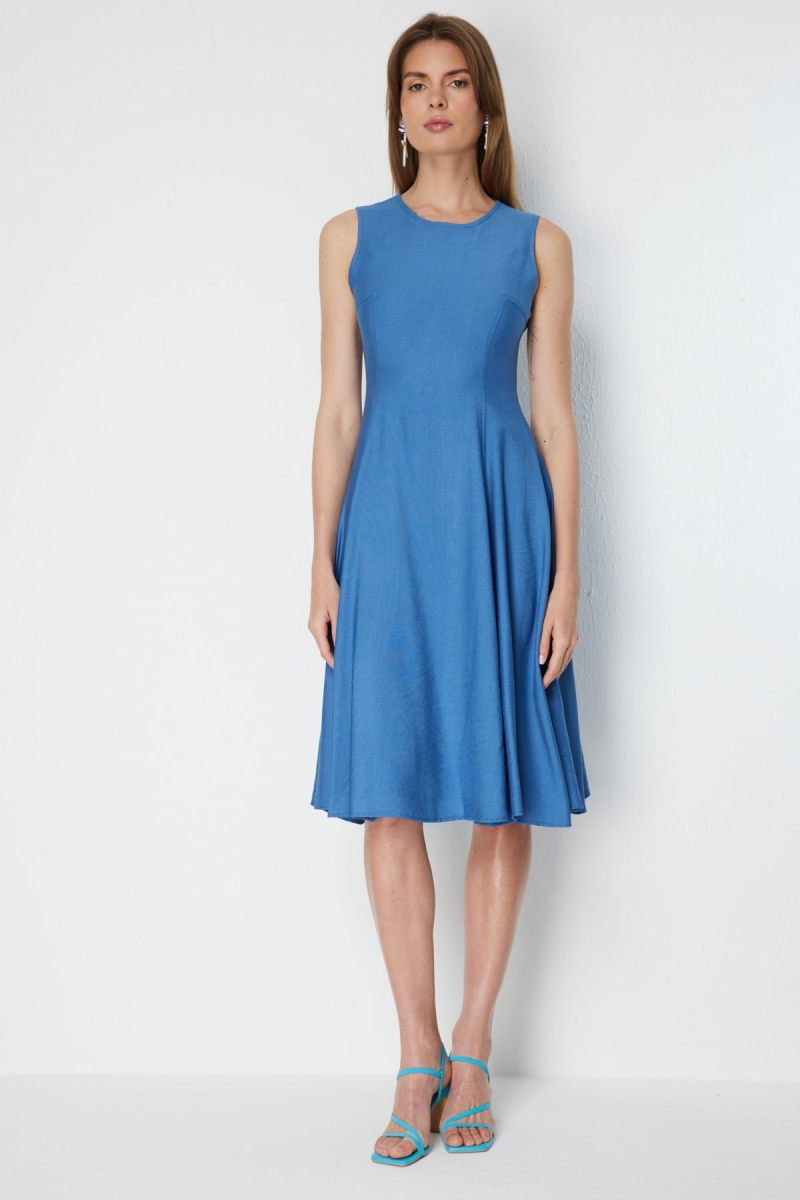 On Kadın Dikiş Detaylı Kolsuz Maxi Elbise 74442 Indigo Indigo