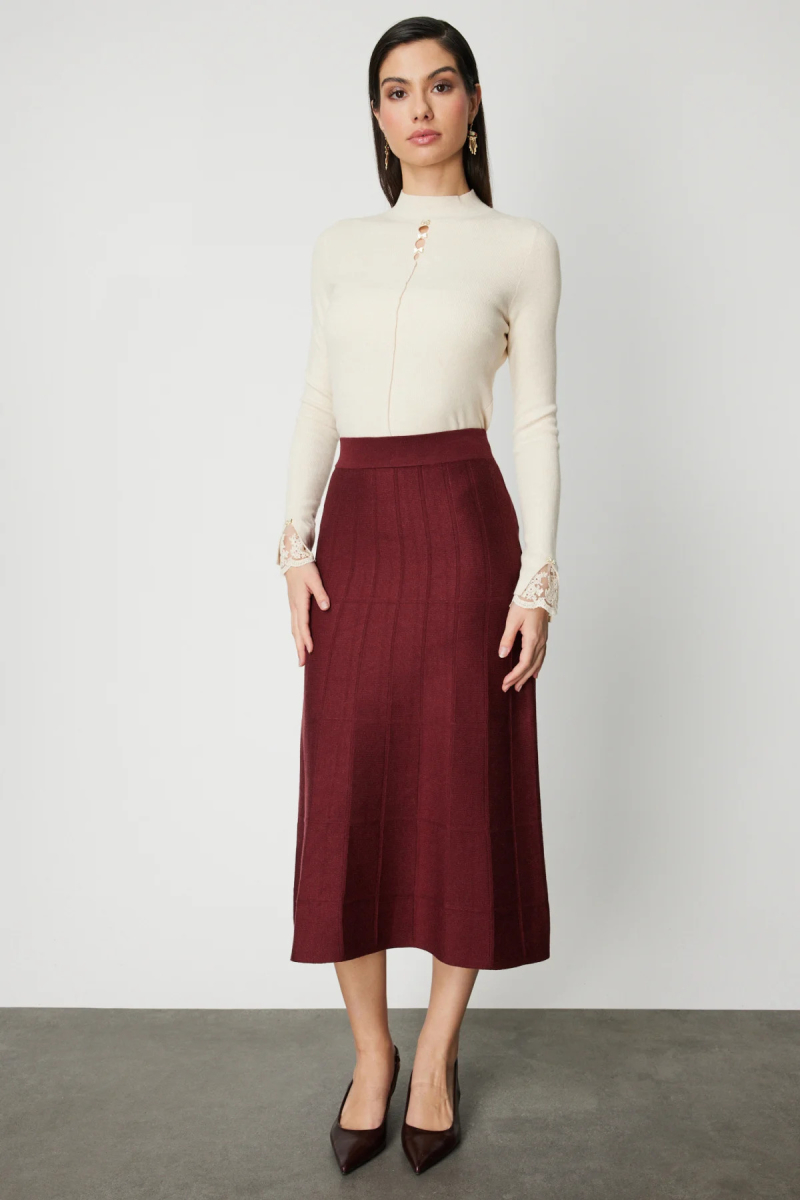 On Kadın Dikişli Maxi Boy Triko Etek 65206 Bordo Bordo