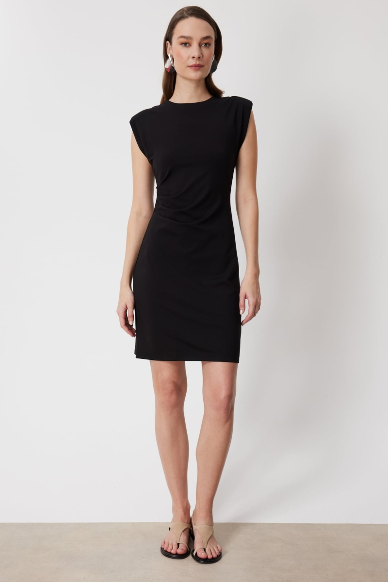 On Kadın Drapeli Kolsuz Midi Elbise 76480 Siyah Siyah