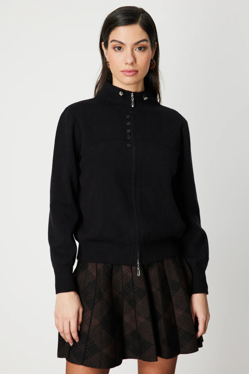 On Kadın Düğme Detaylı Dik Yaka Hırka 60952 Siyah Siyah