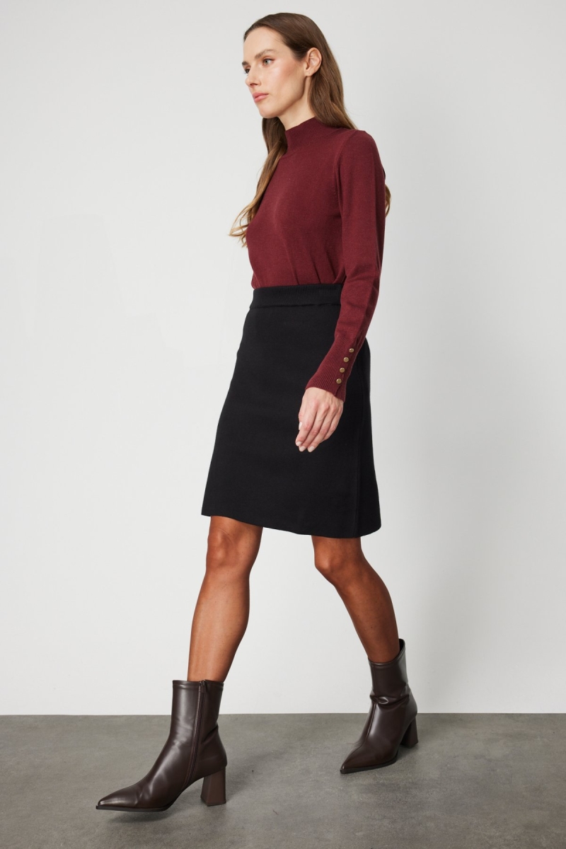 On Kadın Düz Mini Triko Etek 69203 Siyah Siyah