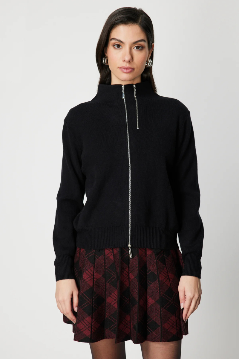 On Kadın Fermuarlı Dik Yaka Triko Hırka 60953 Siyah Siyah