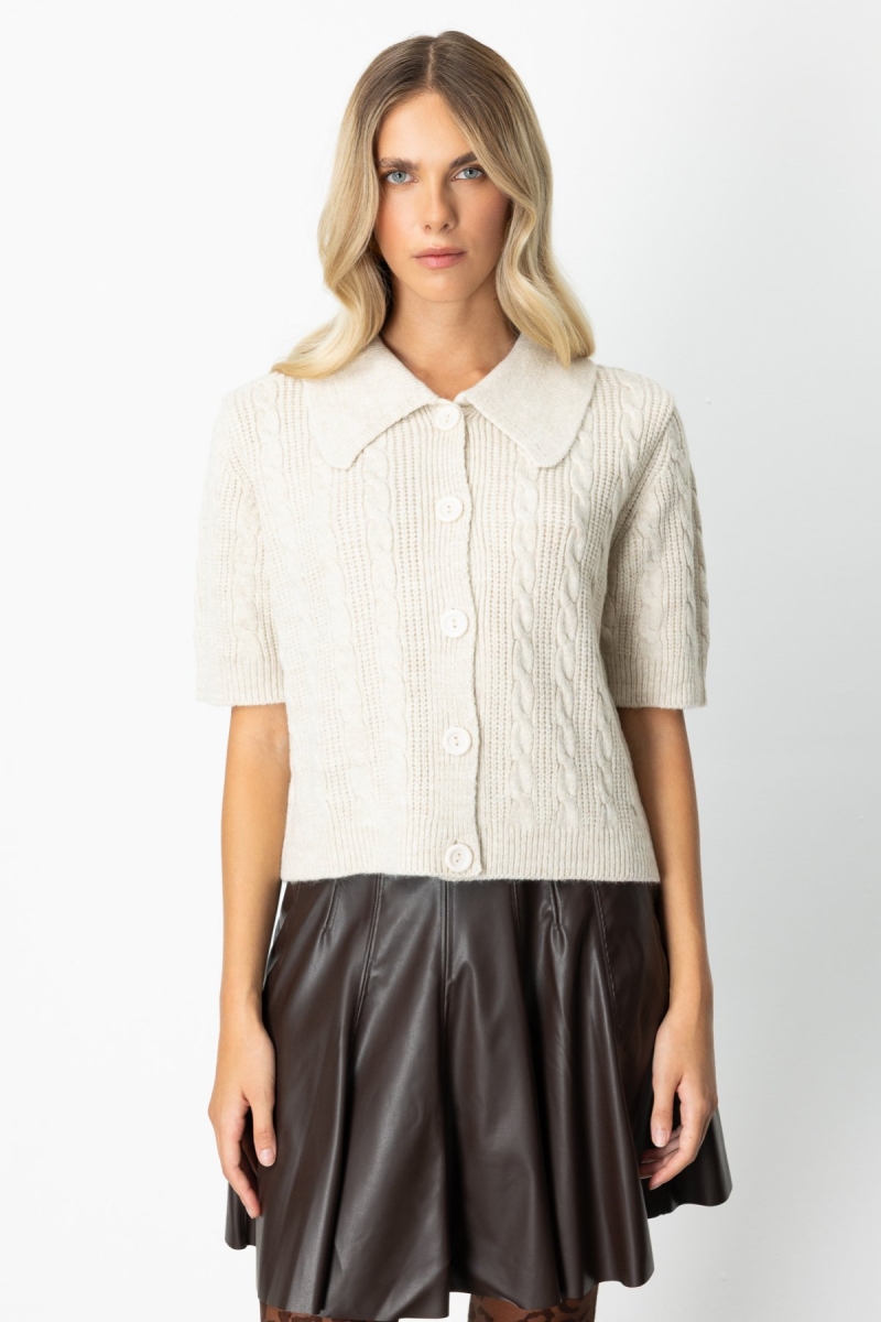 On Kadın Kısa Kollu Örme Hırka 65917 Bej Bej