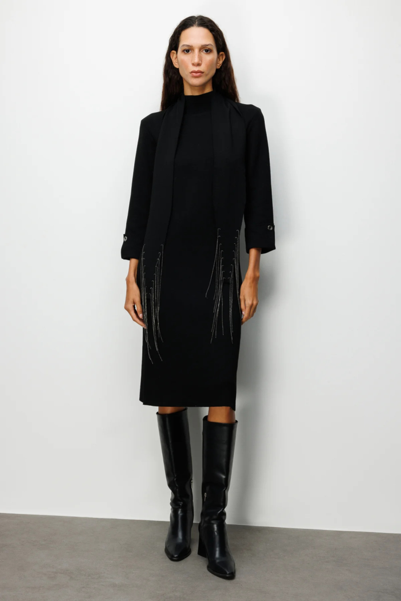 On Kadın Kuşaklı Midi Boy Triko Elbise 63315 Siyah Siyah