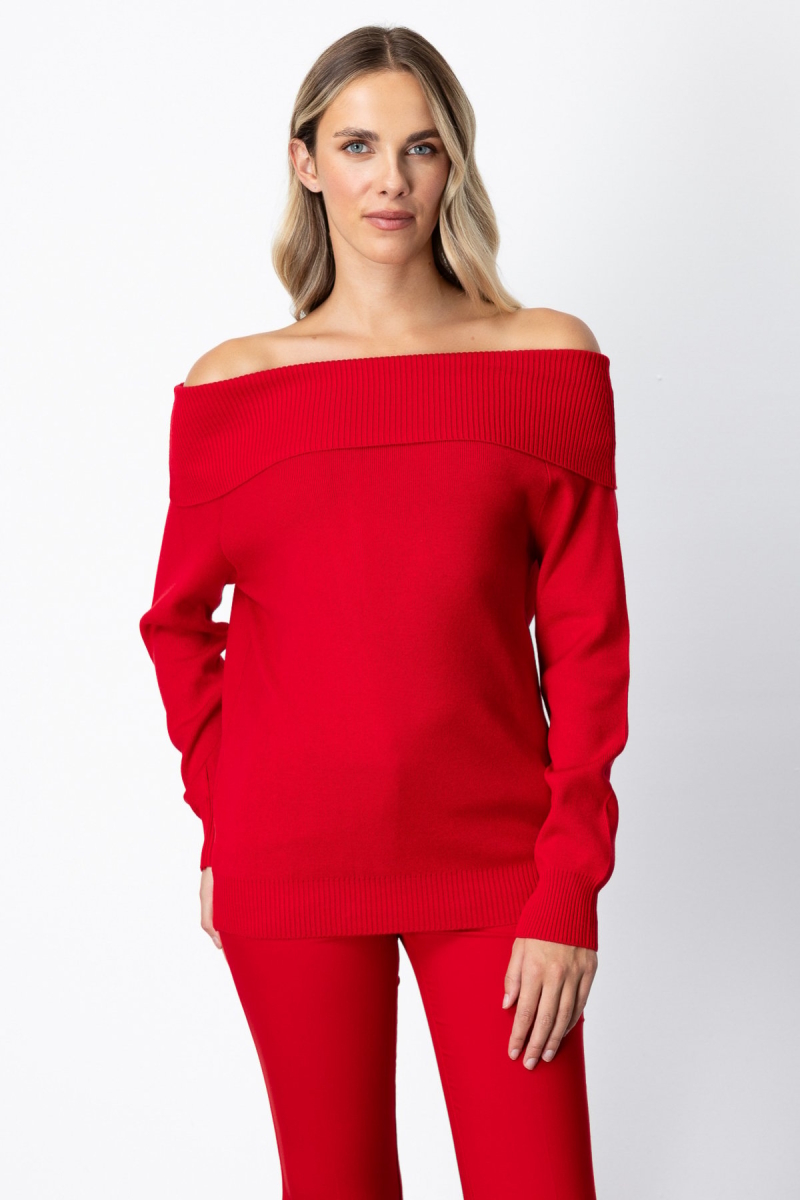 On Kadın Madonna Yaka Triko Kazak 65380 Kırmızı Kırmızı