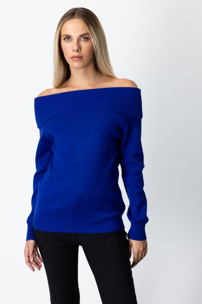 On Kadın Madonna Yaka Triko Kazak 65380 Saks Saks