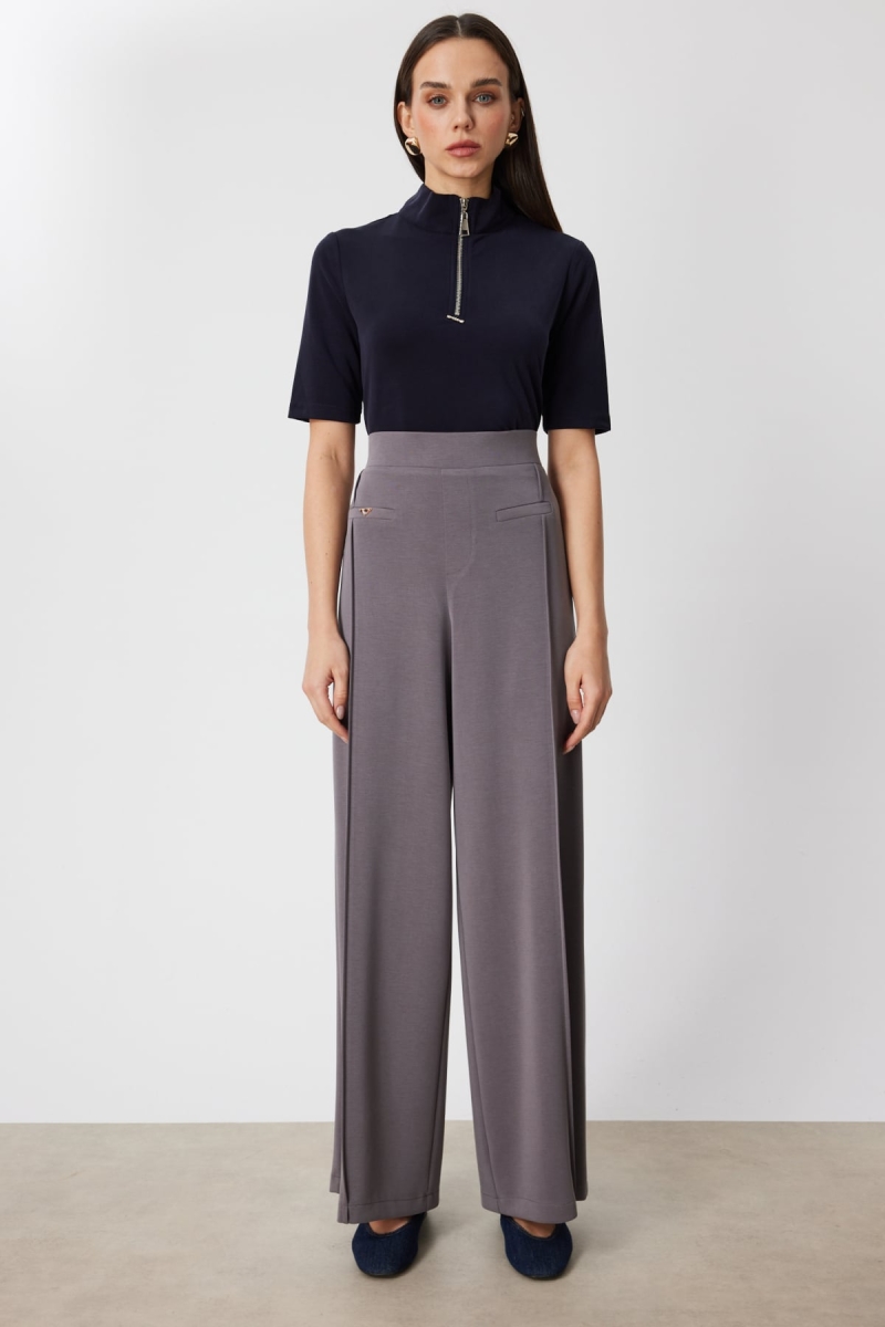 On Kadın Metal Aksesuarlı Bol Paça Eşofman Altı 74125 Antrasit Antrasit