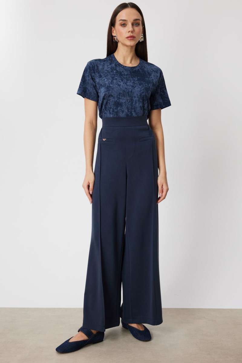 On Kadın Metal Aksesuarlı Bol Paça Eşofman Altı 74125 Lacivert Lacivert